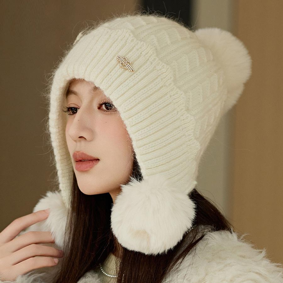 Шапка из меха кролика женская толстая вязаная шапка зимняя защитная шерстяная шапка