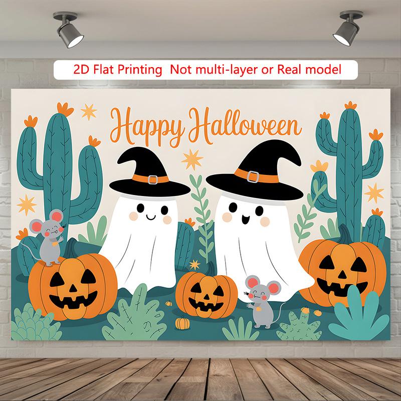 Party Backdrop Halloween Flat Cute Ghosts Pumpkins Cactus Mouse Photo Booth Decor Party Decor