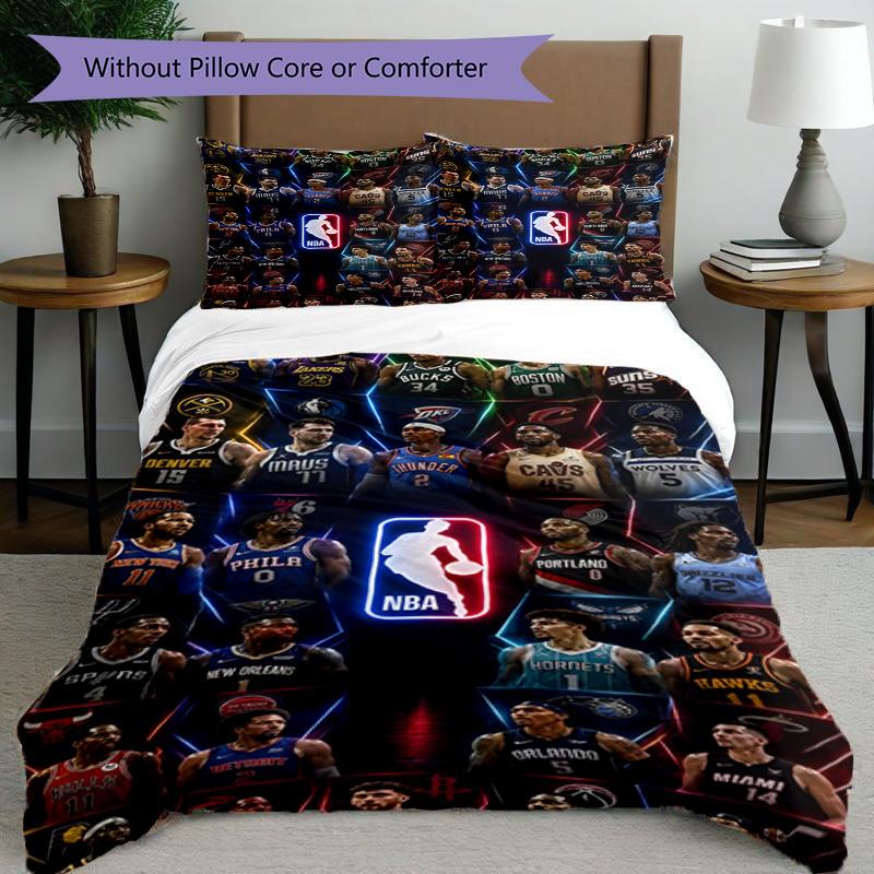3pcs Duvet Cover Set (1*Duvet Cover + 2*Pillowcase, Without Core), NBA Print Bedding Set, Bedroom Decor, All‑Season, Birthday Gift