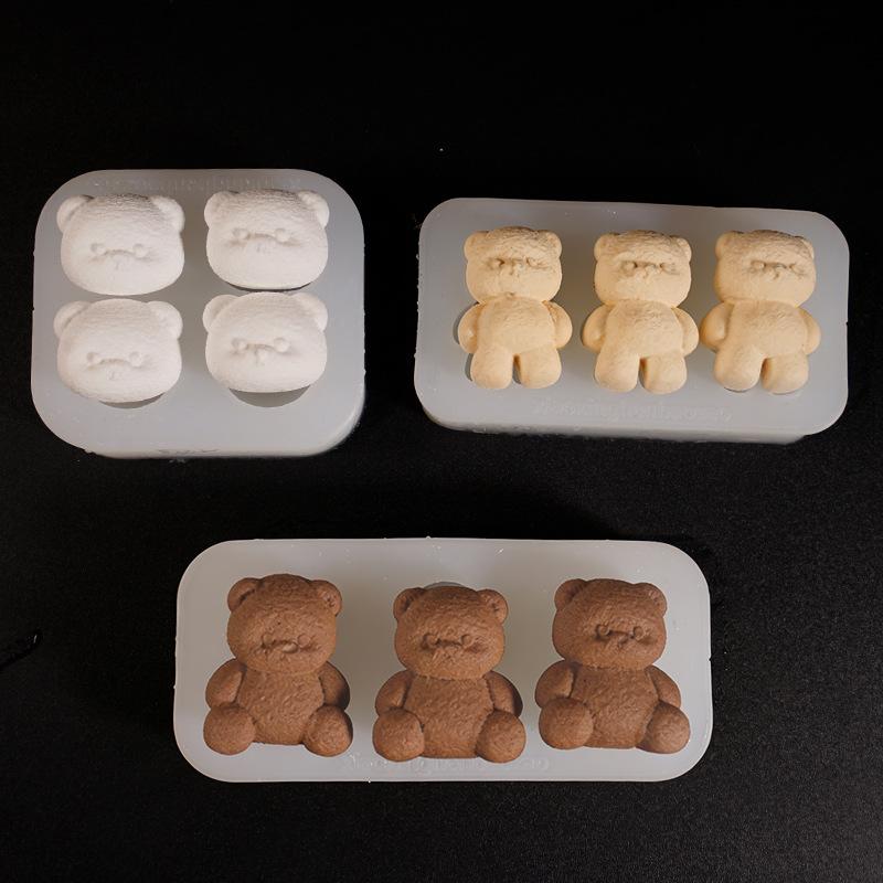 Cute Lena Bear Pinch Mold Bear Candle Plaster Mold Sitting And Standing Bear Four Grid Big Head Bear Silicone Mold