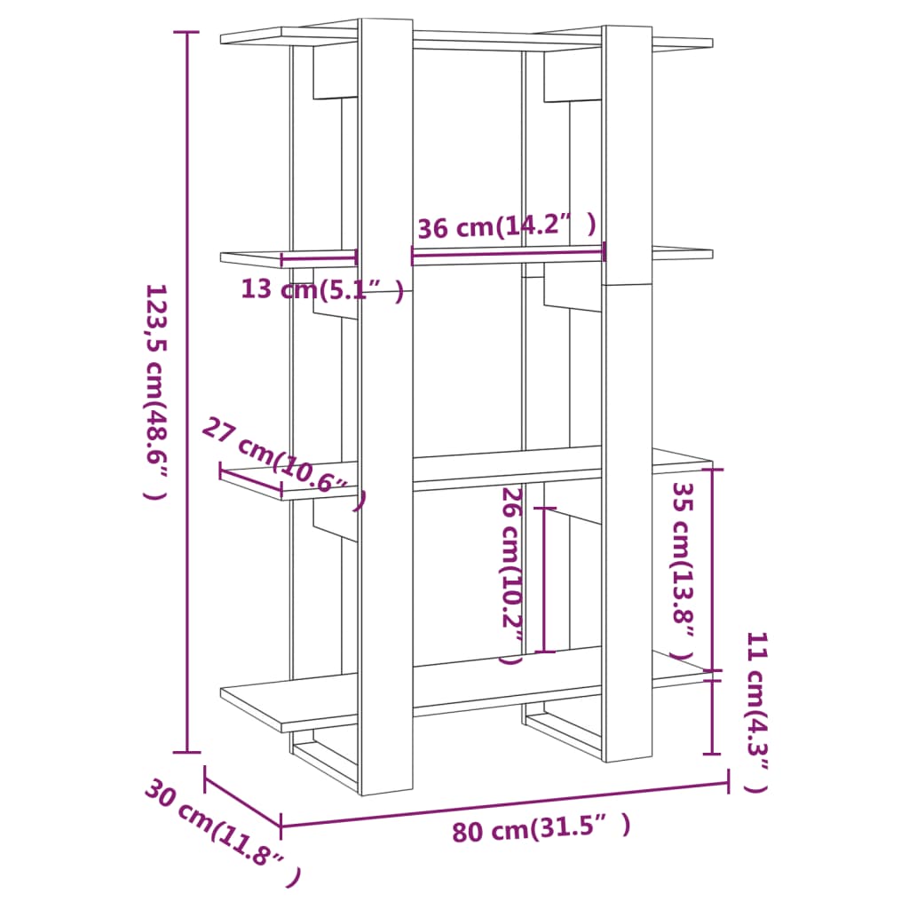 Bookshelf Room Divider Gray Sonoma 80 x 30 x 123.5 cm