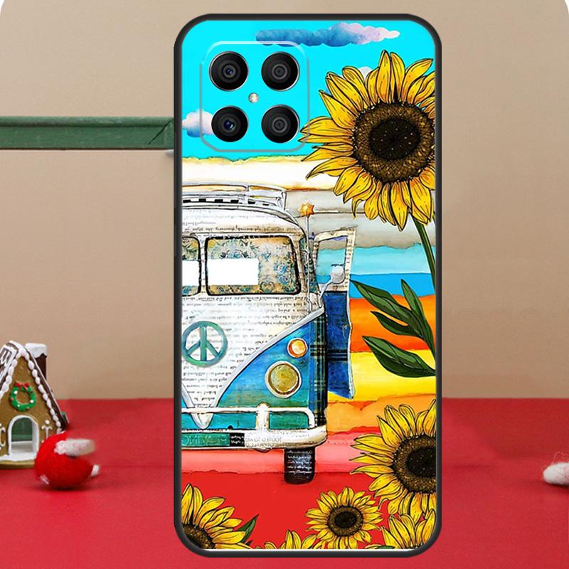 Чехол с рисунком Хиппи-автобус мира и подсолнухи для Honor Magic 6 7 8 Pro Honor 400 200 70 90 Lite X8c X8b X9a X9b X9c X9d Win RT