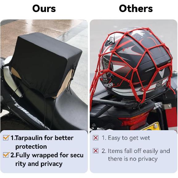 2 Pack Waterproof Cargo Net For Motorcycle, Upgraded High-Elastic Bungee Nets With 6 Strong Hooks, Helmet Luggage Strap Rack Expansion Organizer,
