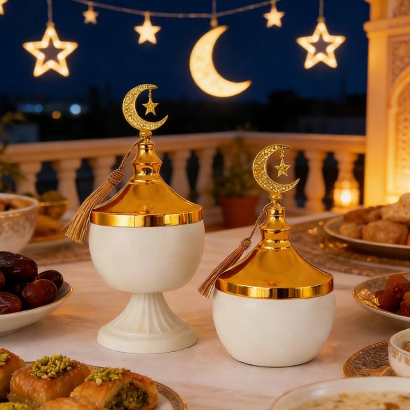 Decorative Ramadans Metal Candy Dish with Lid Islamic Party Tray For Seasonal Displays And Everyday Storage Purposes