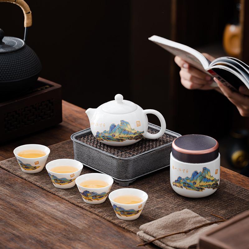 Белый фарфоровый чайный сервиз, чайник Сиши из жирового нефрита, набор для чая кунг-фу, подарочная коробка высокого класса, деловой подарок для клиентов