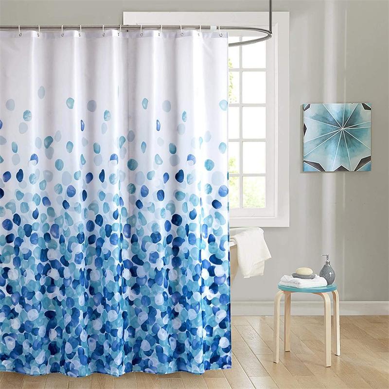 Shower Curtain Watercolor Blue Gradient Dot Print Waterproof Polyester Bath Curtain, Modern Abstract Bathroom Decor With Hooks
