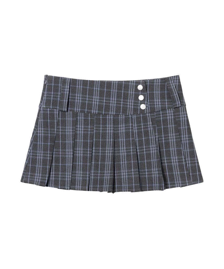 Fancy Club Check Pleated Wrap Skirt (Charcoal) F26Qd159