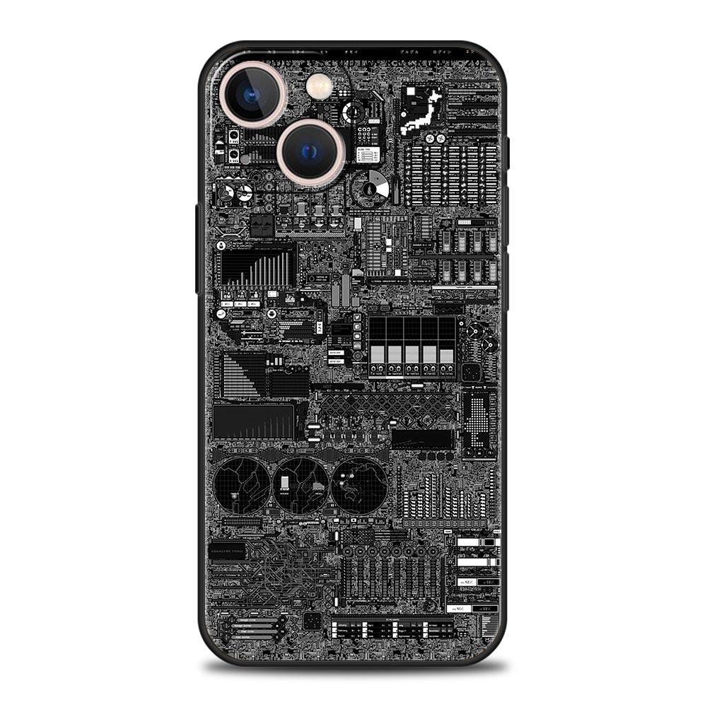 Luxury Phone Case For iPhone 11 12 13 15 14 Pro Max X XR XS 7 8 Plus SE 2020 Soft Cover Funda Inside Motherboard Circuit Board