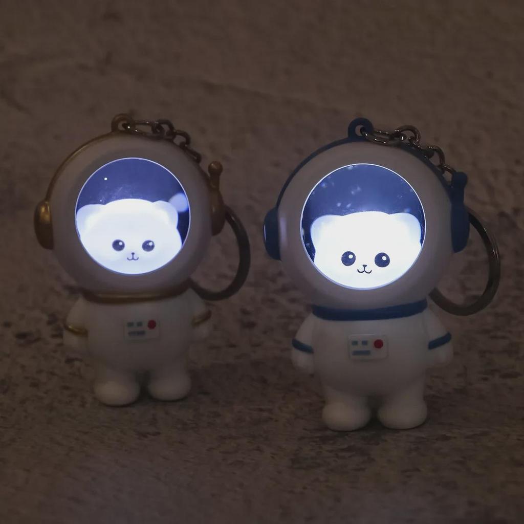 Glowing Astronaut Bear Night Light Keychain - Cute Doll Pendant for School Bags