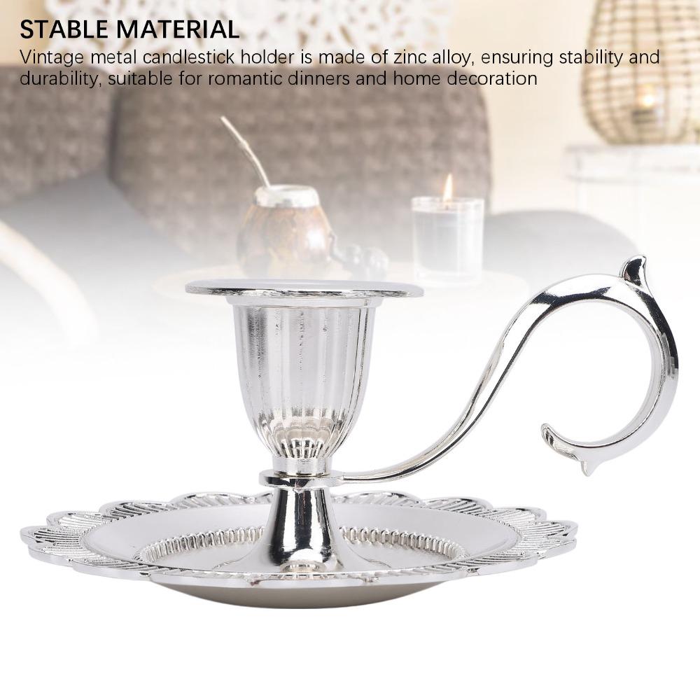 Zinc Alloy Candlestick Holder Handle Stand Chamberstick Candle Holder Dining Table