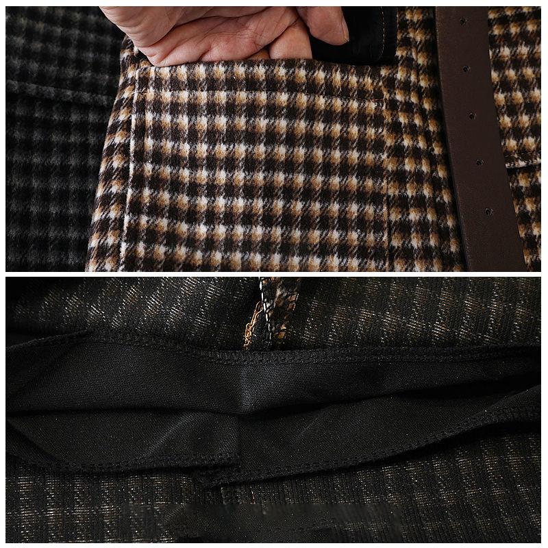 Женские шерстяные клетчатые юбки 2 цвета S-XXL с высокой талией и карманами средней длины в корейском стиле с одним шагом, юбка больших размеров