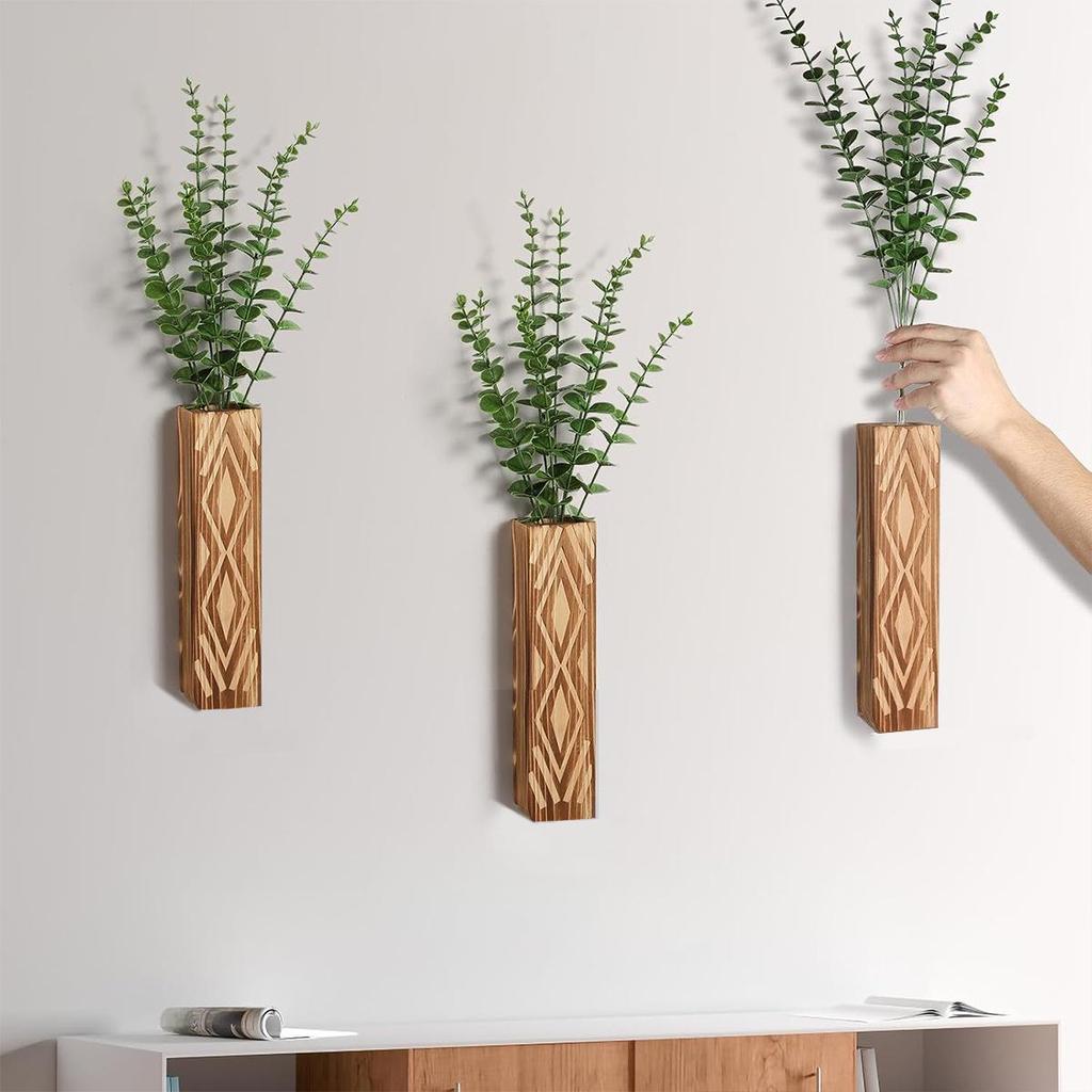 Bohemian Wooden Wall Vase for Dried Flowers and Artificial Plants