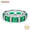 Tancise 5*7Jewelry 925 Silver Ring Luxury High Sense 5*7 Synthetic Emerald Ring Women.