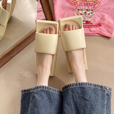 Мода Новые Летние Женские Домашние Тапочки Клоги Квадратные INS Однотонные На Плоской Подошве Нескользящие Женские Шлепанцы Домашние Для Помещений Ванной Комнаты Обувь