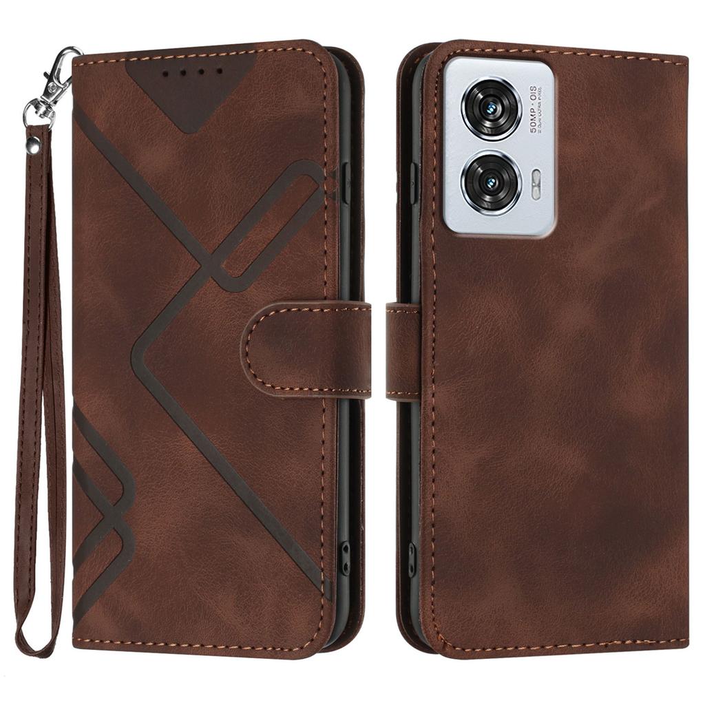 For Motorola Moto G85 5G/Motorola Edge 50 Fusion 5G Wallet Case Line Imprinted PU Leather Phone Cover with Strap