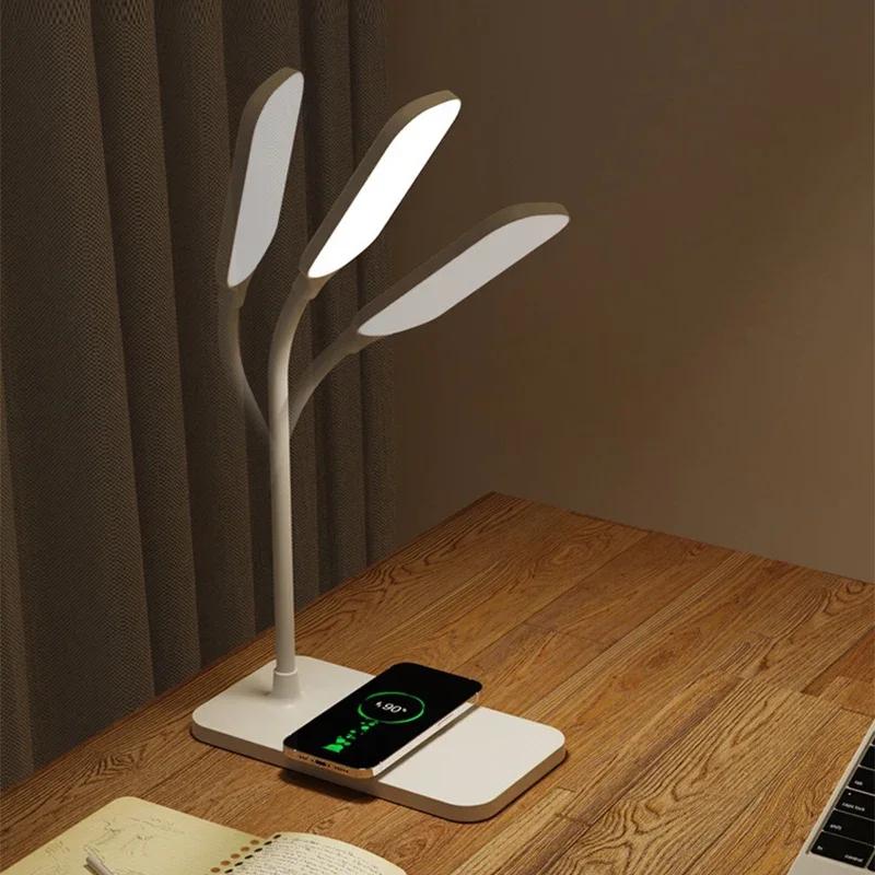 Светодиодный индикатор бронирования USB беспроводная зарядка Светодиодная настольная лампа Порт Прикроватная сенсорная Диммируемая Защита глаз для чтения за столом Домашний ночник