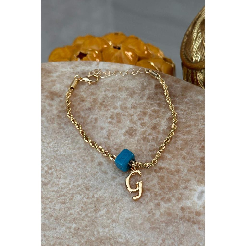 Персонализированный браслет-цепочка с буквой G, позолоченный, ностальгический, со стеклянными бусинами