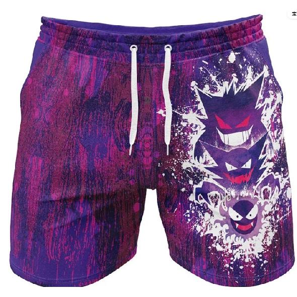Pokemon Men's Beach Shorts 3D Print Anime Pikachu Gengar Board Shorts Summer Casual Trunks Elastic Waist Sports Shorts Men Boys