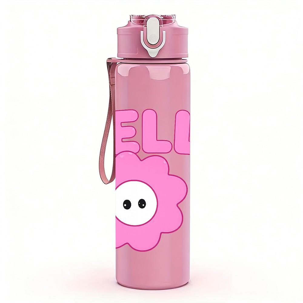 1PC Hello Flower Text Print 750ml Color Plastic Sports Water Bottle Leakproof Flip Straw Lid Suitable for Sports Office Home Use