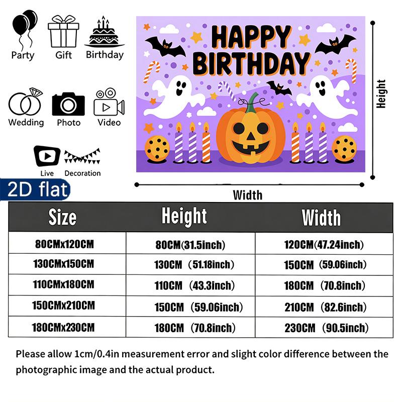 Candles Gifts Cookies Happy Halloween Party Banner, Multicolor Polyester Backdrop for Celebration & Photos