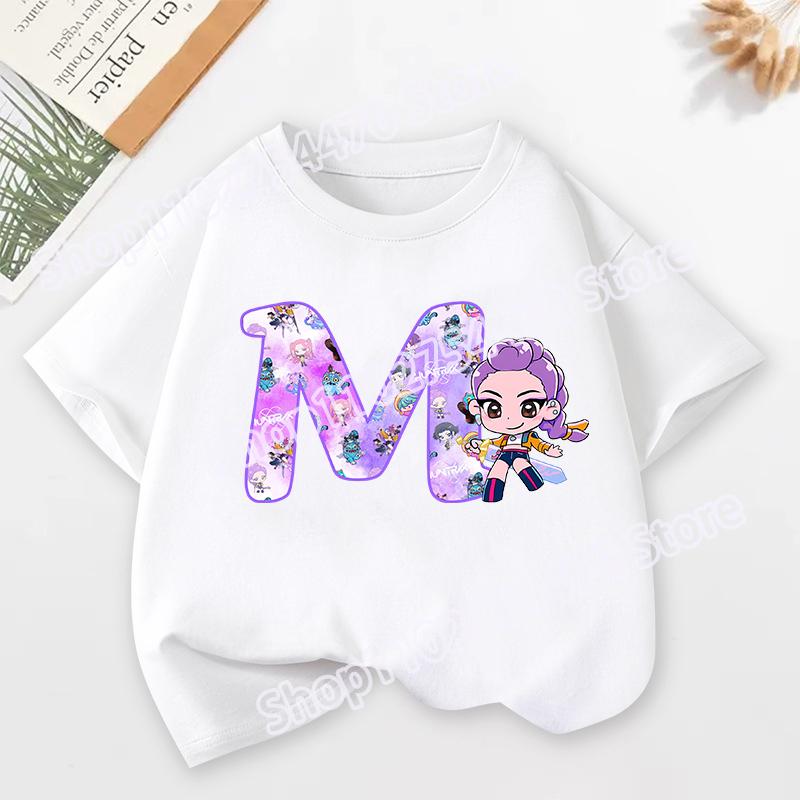 K-pop Охотники на демонов Детская футболка с коротким рукавом Мультяшный принт Руми Мира Зои от A до Z Хлопковые топы Каваи Летние повседневные футболки Детские подарки