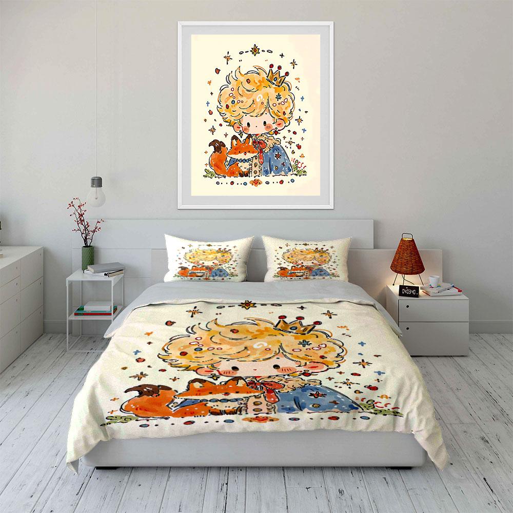 Cute Cartoon Prince Bedding Set Bedding Duvet Cover Set Duvet Cover Pillowcases (1 * Duvet Cover 2 * Pillowcases, without duvet insert)