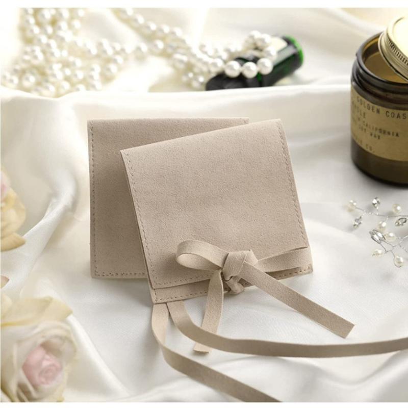 Jewelery Gift Bag Microfiber Jewellry Pouch with Ribbon Envelope Gift Packaging Organizer Bag for Earrings Necklace