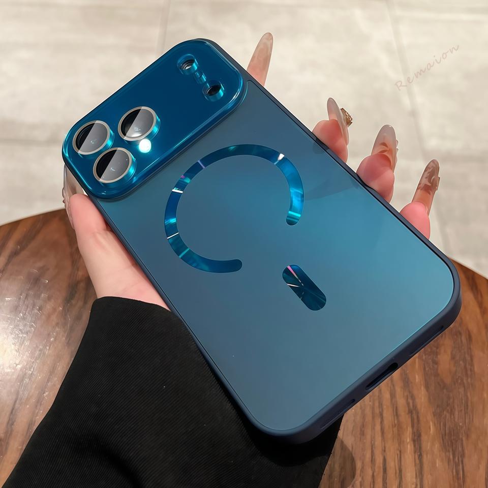 Матовый Глянцевый Лазерный Магнитный Чехол для Телефона для iPhone 17 Air 13 14 15 16 Pro Max Magsafe Роскошный Защитный Чехол с Поддержкой Беспроводной Зарядки