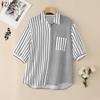 Женская повседневная блузка в полоску с отложным воротником и коротким рукавом