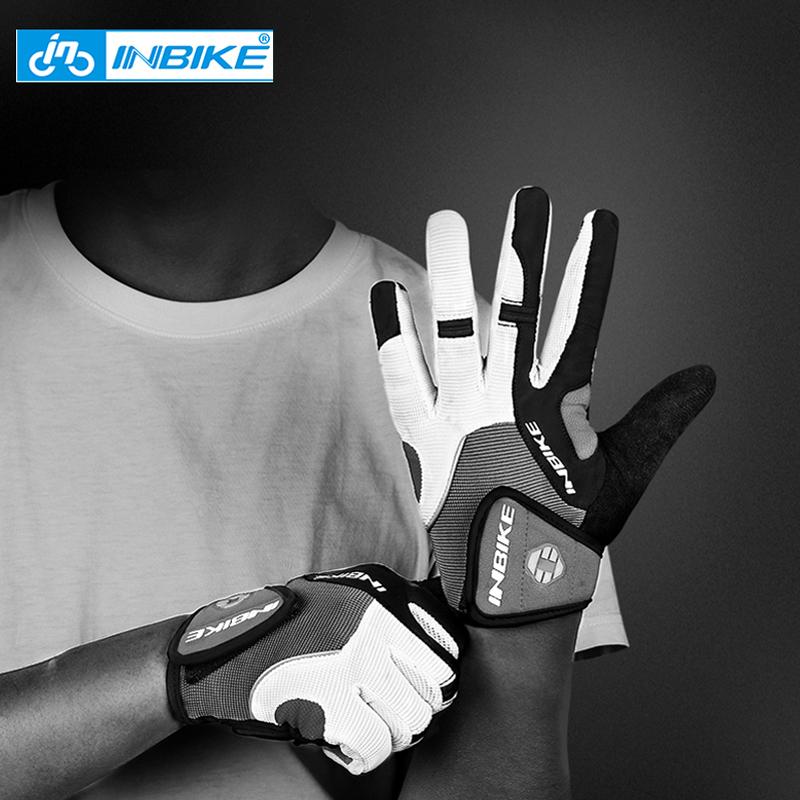 INBIKE Cycling Gloves Touch Screen Bicycle Sports Gloves Shockproof MTB Full Finger Bike Road Glove for Biker Men with Palm Pad