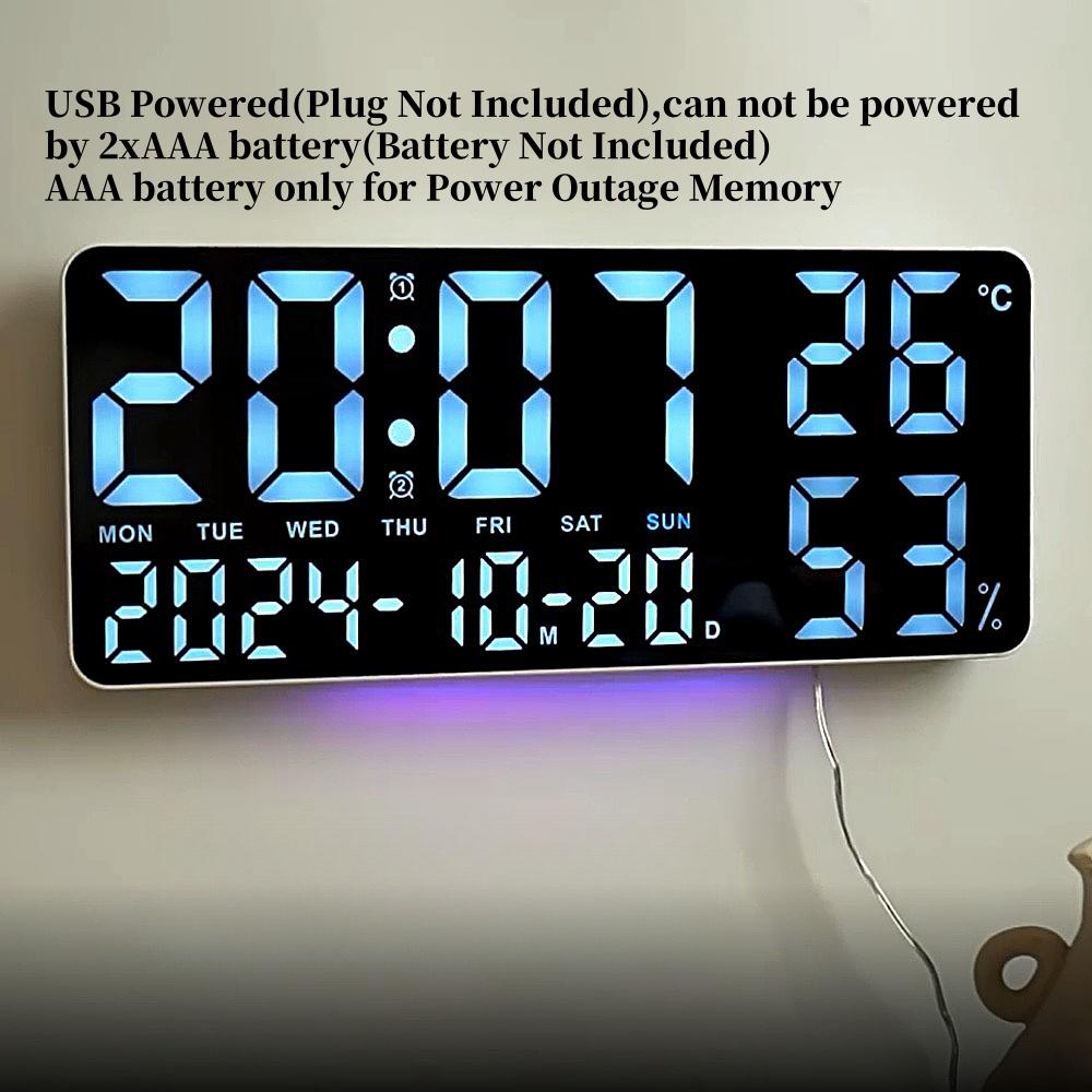 Large Digital Wall Clock with 7Colors Mood Light Remote Control Dual Alarm Timing Countdown Table Clock 12/24H Auto Dimmable LED Alarm Clock