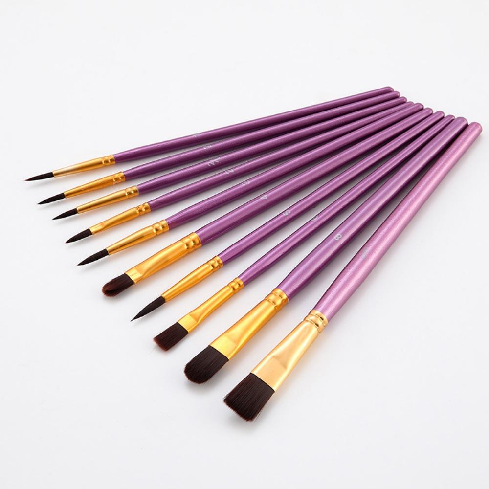 10 наборов нейлоновых кистей, деревянные стержни, акварельные краски, кисти для масляной живописи, кисти для студенческой художественной живописи