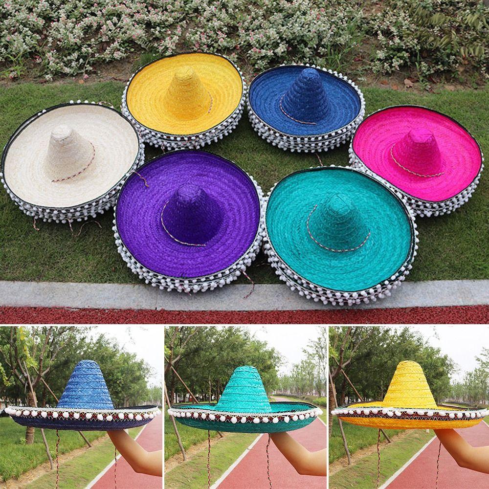 Праздничные украшения для вечеринки, мексиканская шляпа с помпоном, соломенная шляпа, шляпа для косплея на Хэллоуин, соломенная одежда