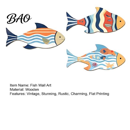 Balcony Marine Wall Art 3 Pcs Vintage Beach Wooden Fish Decor, Nautical School of Coastal Art, Summer Lake House Hanging Sculpture for Living