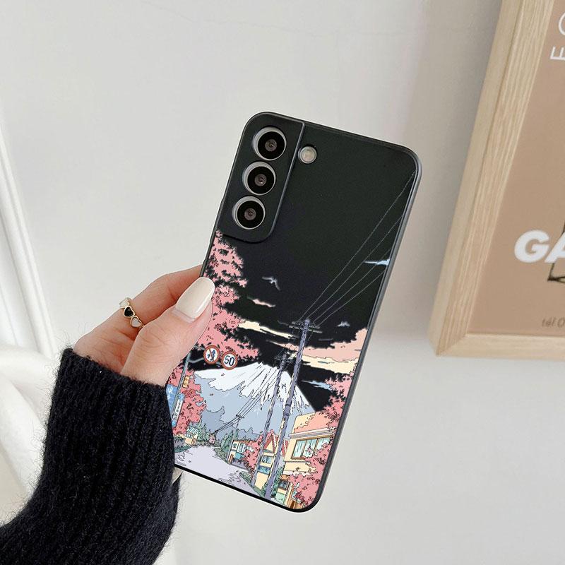 Чехол с пейзажем в корейском и японском стиле для Samsung Galaxy S24 S23 S22 Ultra S21 S20 FE S10 S24 Plus 5G Роскошная силиконовая жидкость Чехол для телефона