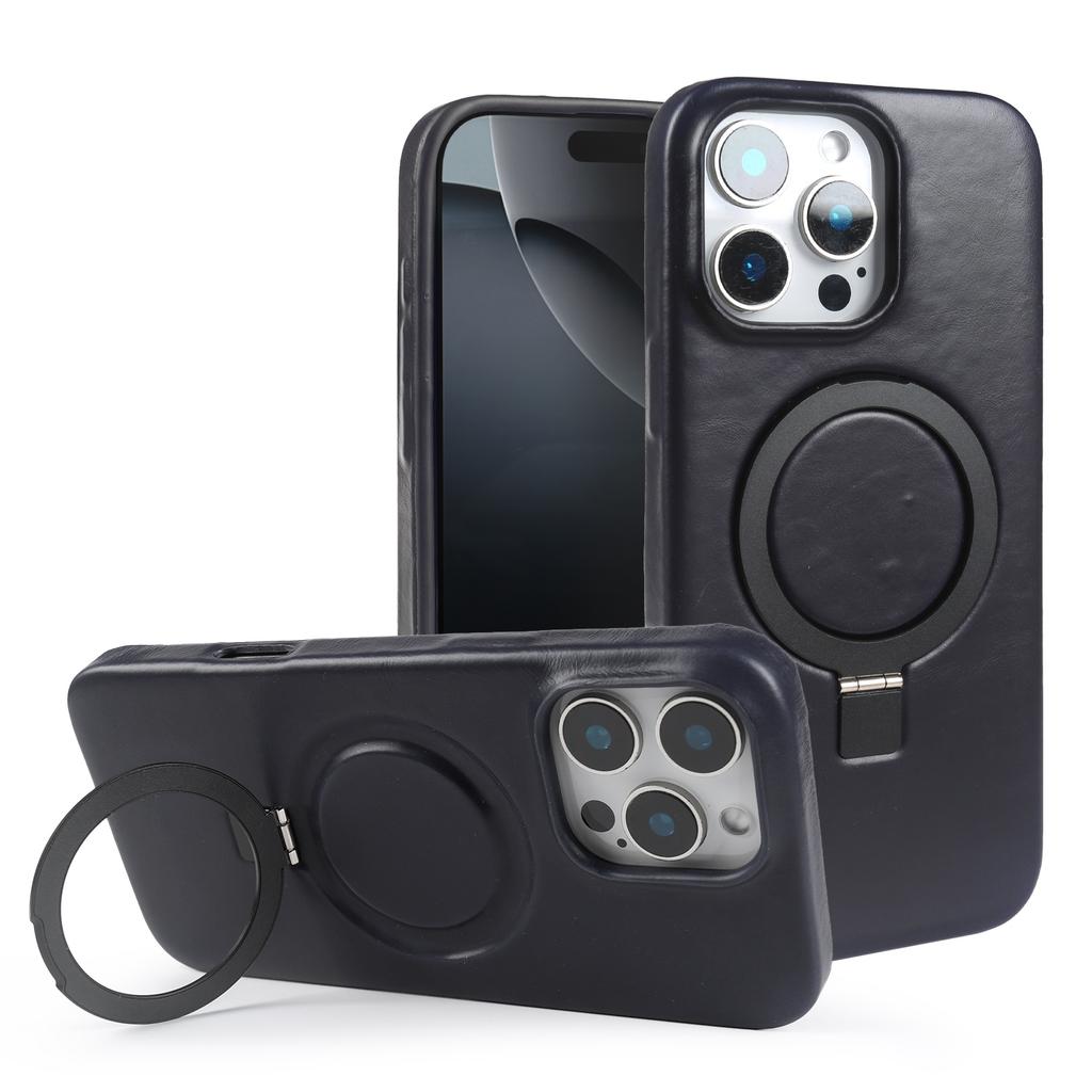 Чехол из натуральной кожи с подставкой для iPhone 16 Pro Max 16e 15pro 14 13 12 11, полностью закрывающий телефон, крышка + магнитный держатель