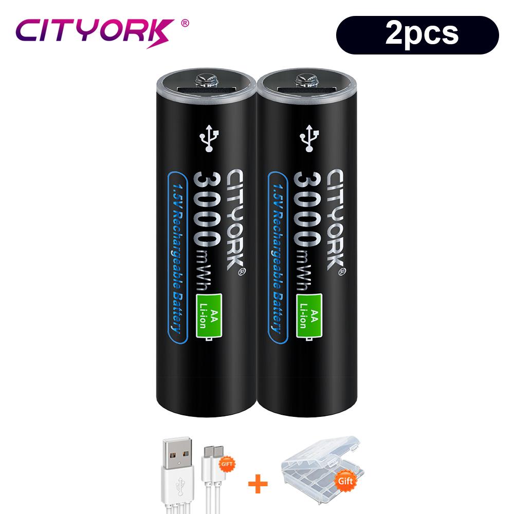 Cityork 1,5 В AA литий-ионная аккумуляторная батарея Micro USB для быстрой зарядки AA Batteri+кабель Type-C для клавиатуры, пульта дистанционного управления, игрушки
