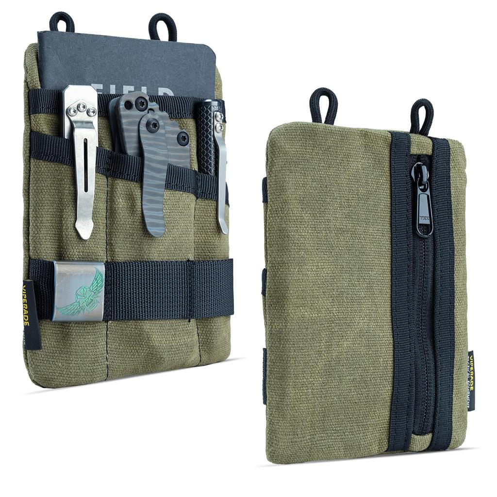 VIPERADE EDC Waxed Canvas Pocket EDC Pocket Organizer Pouch for 3 Tool Slots and 1 Zipper Perfect for EDC Gear VE1-OW Pouch, Organizer, Men, Pocket,