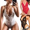 Sexy Lace Bodysuit Lingerie Women Mesh Sheer Halter Deep V Neck Sleepwear Temptation Babydoll Underwear