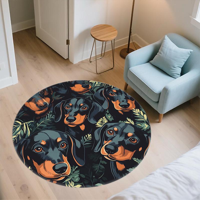 Dachshund and Plants pattern round rug,Carpet Rug for Living Room Bedroom  Playroom ,Non-slip Floor Mat,Holiday Gifts and Birthday Gifts.