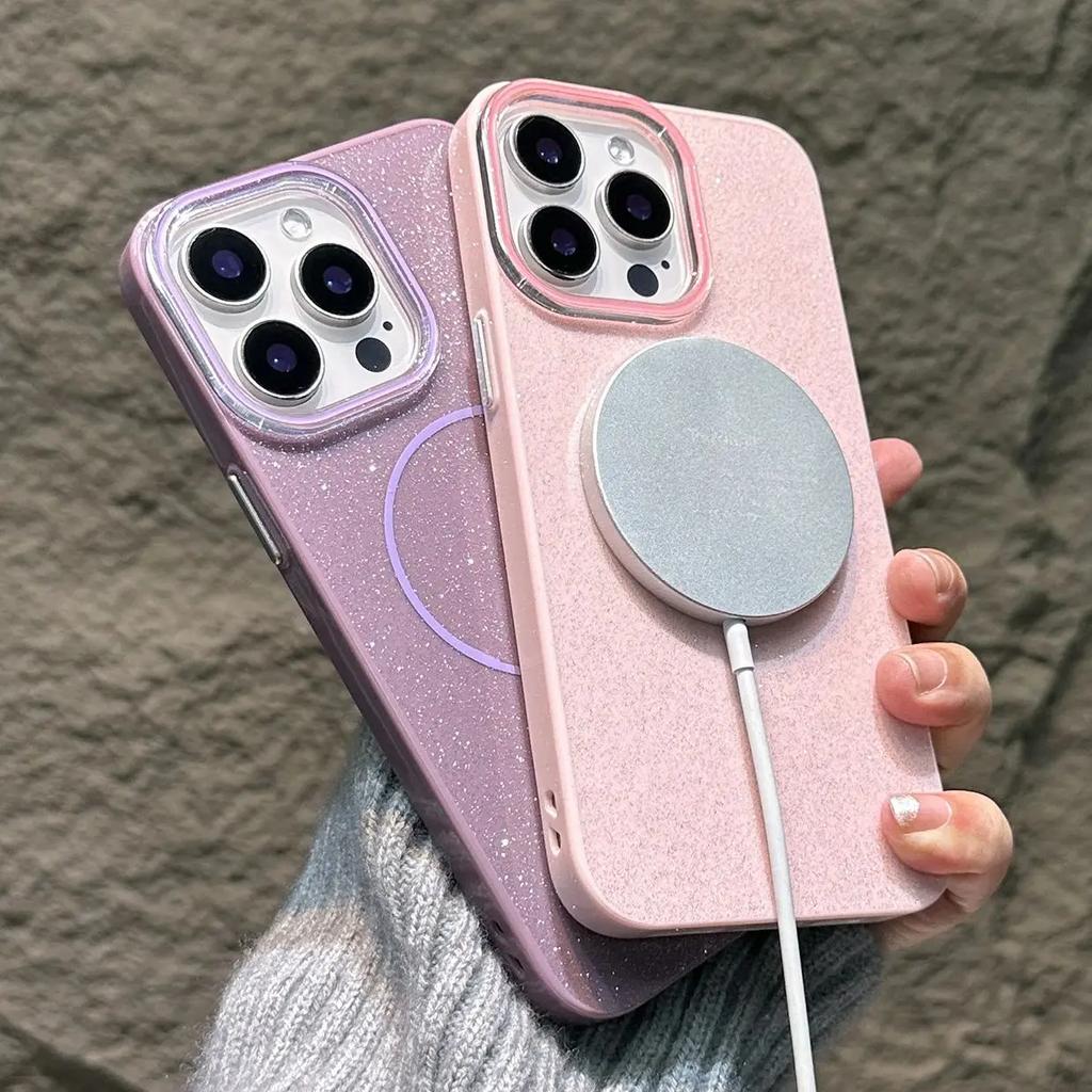 For Magsafe Glitter Bling Phone Case For iPhone 16 15 14 13 12 11 Pro Max Plus Magnetic Wireless Charging Fashion Candy Cover