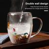 Двойные стенки стеклянной кружки с цветочным узором 250 мл/350 мл прозрачная эстетическая кружка для напитков с изолированной ручкой Real
