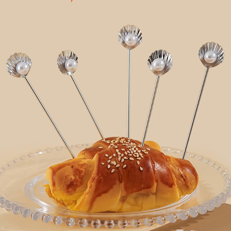 1 шт. Многофункциональная фруктовая палочка с дизайном ракушки и жемчуга, многоразовая вилка для фруктов из нержавеющей стали 304, ржавенезащищенная винная игла, бар