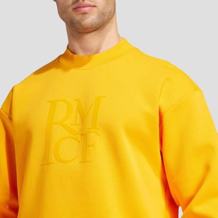 Adidas Real Madrid DNA Logo Crew Sweatshirt Men Tops Yellow IT3808