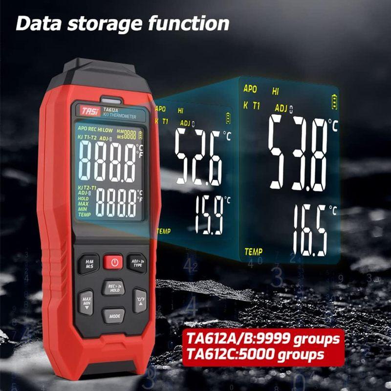 4-Channel K-Type Thermocouple Thermometer, -328 to 2502°F HVAC Thermometer with Color Dual Display, USB Data Export