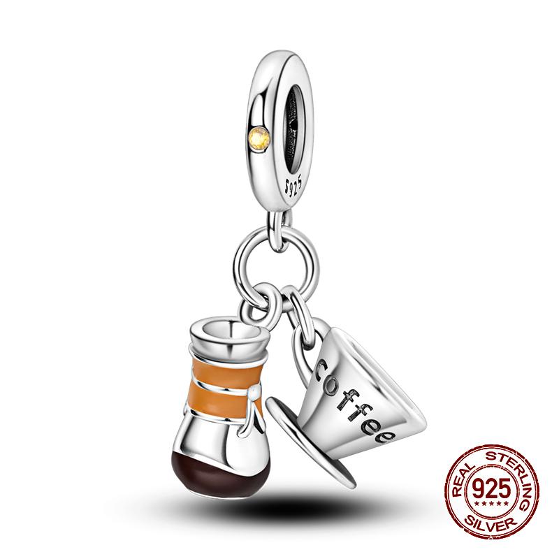 Real 925 Sterling Silver Chocolate Pizza Cake Fries Food Charms Beads Fit 925 Original Bracelets DIY Cute Jewelry Gifts