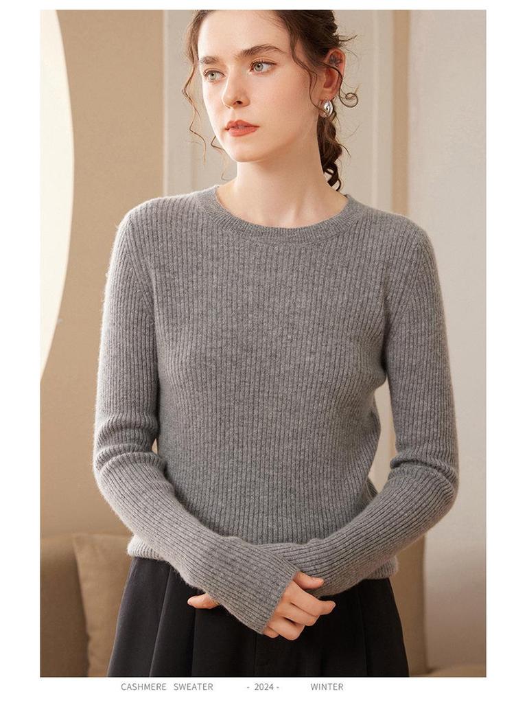 Women's Slim Fit Cashmere Sweater: Autumn/Winter Fashion Round Neck Knitted Pullover