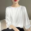 Silk Section Round Neck Three-quarter Sleeve T-shirt for Women In Summer New Fashionable Loose Versatile Short-sleeved Comfortable Top