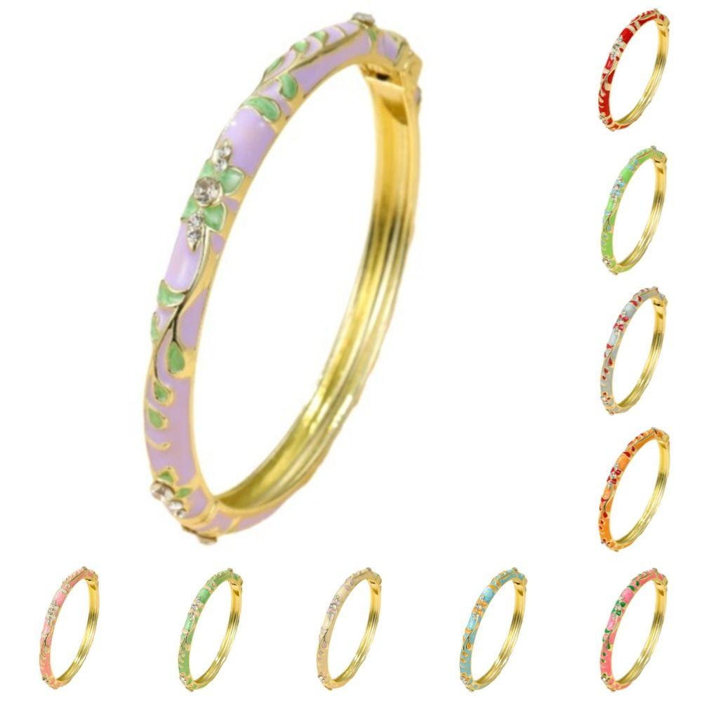 Elegant Enamel Flower Bangle Colorful Enamel Women's Floral Bracelet Bride