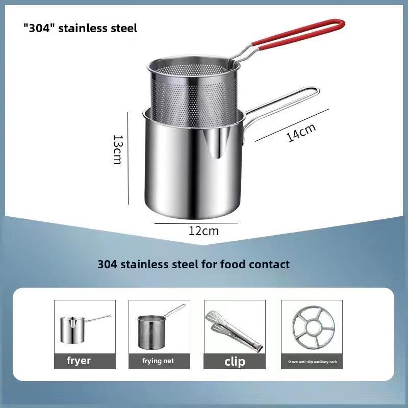 304 Stainless Steel Small Frying Pan with Filter for Induction Cooker - Mini, Fuel-Saving, Multifunctional